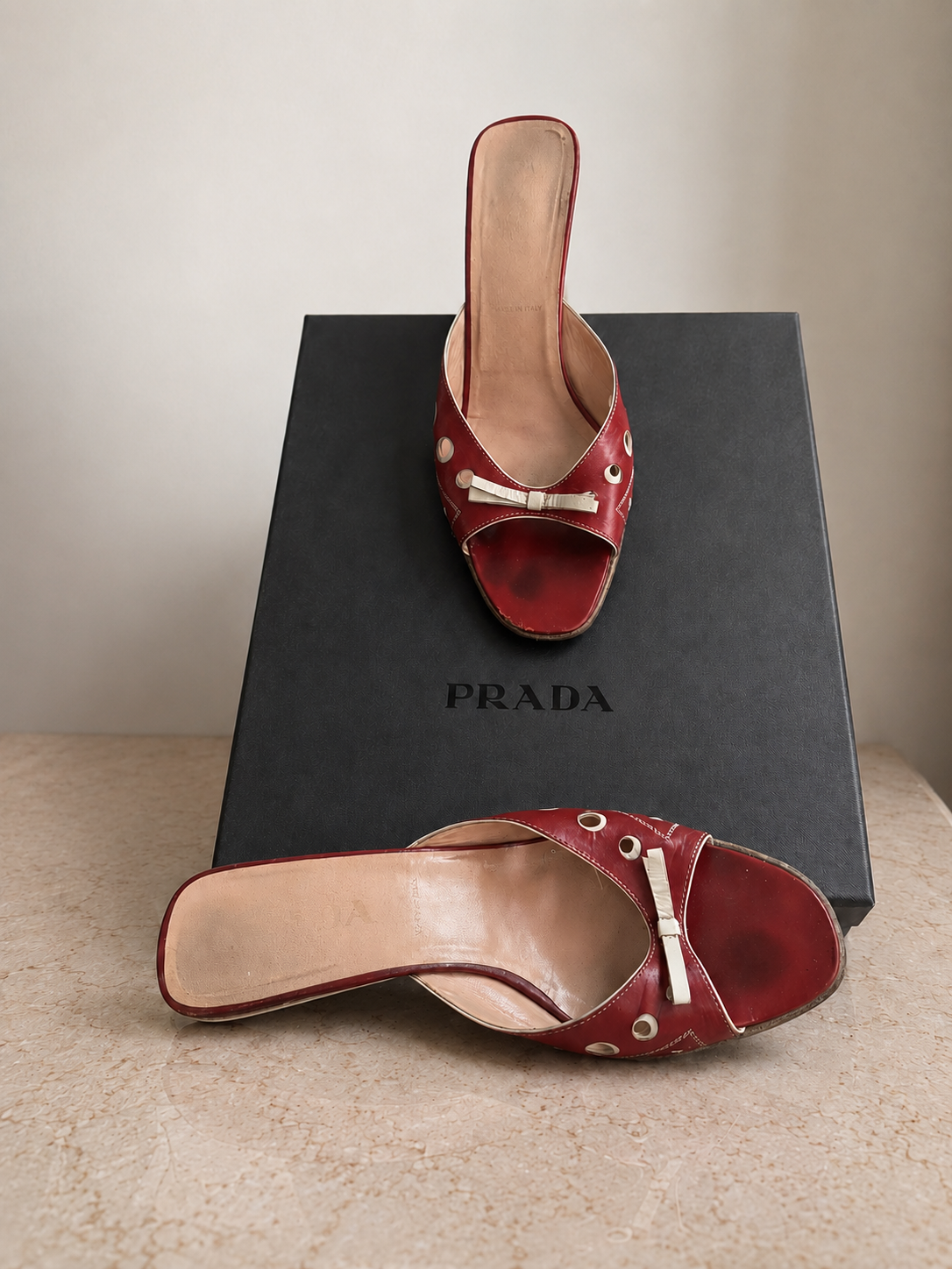 Prada Red Patent Leather Sandals Heels Size 39 | Pointed Toe | Authentic