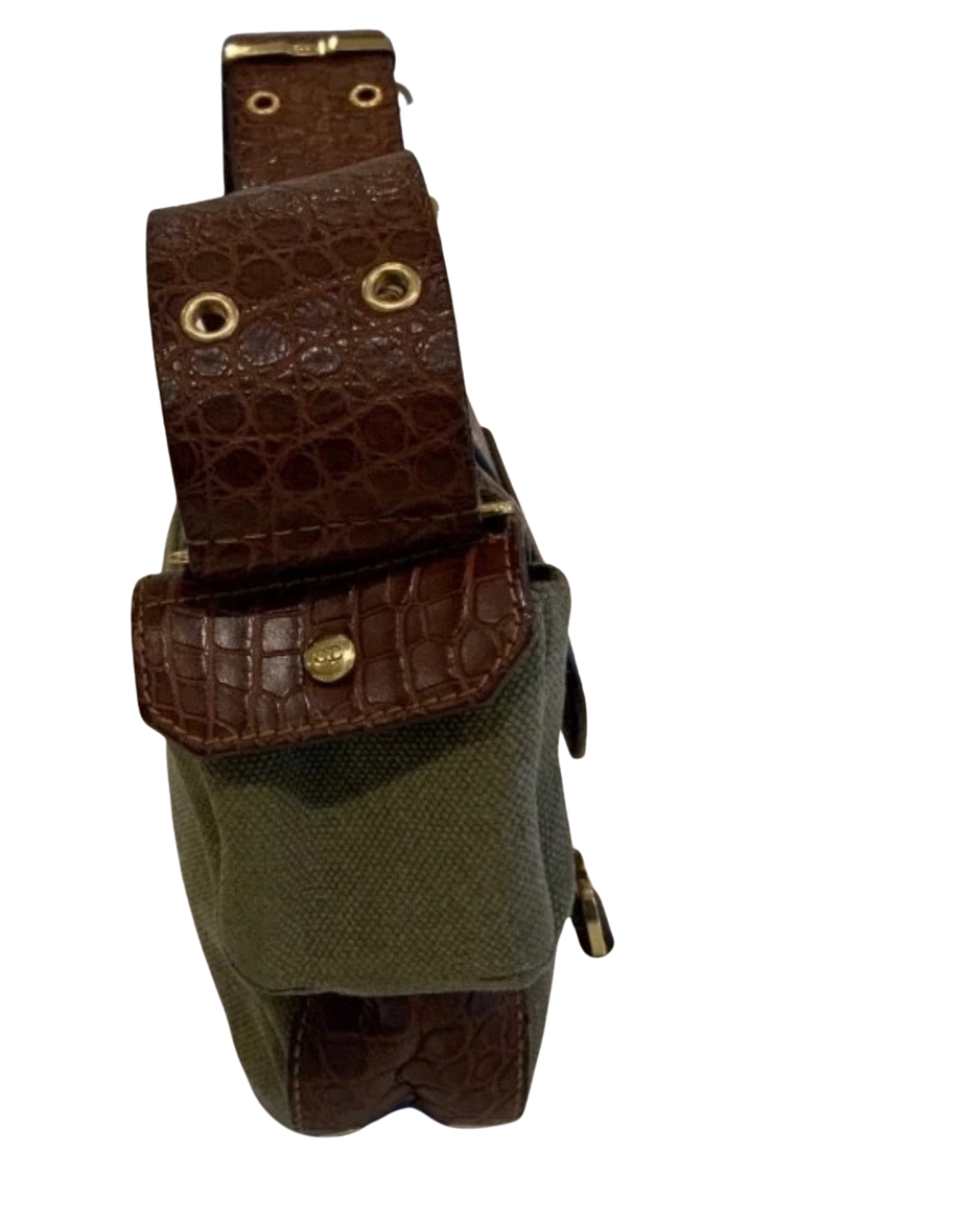 Christian Dior Street Chic Columbus Avenue Shoulder Bag Khaki Canvas Croc Leather