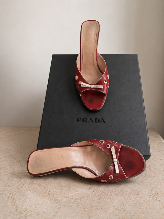Prada Red Patent Leather Sandals Heels Size 39 | Pointed Toe | Authentic