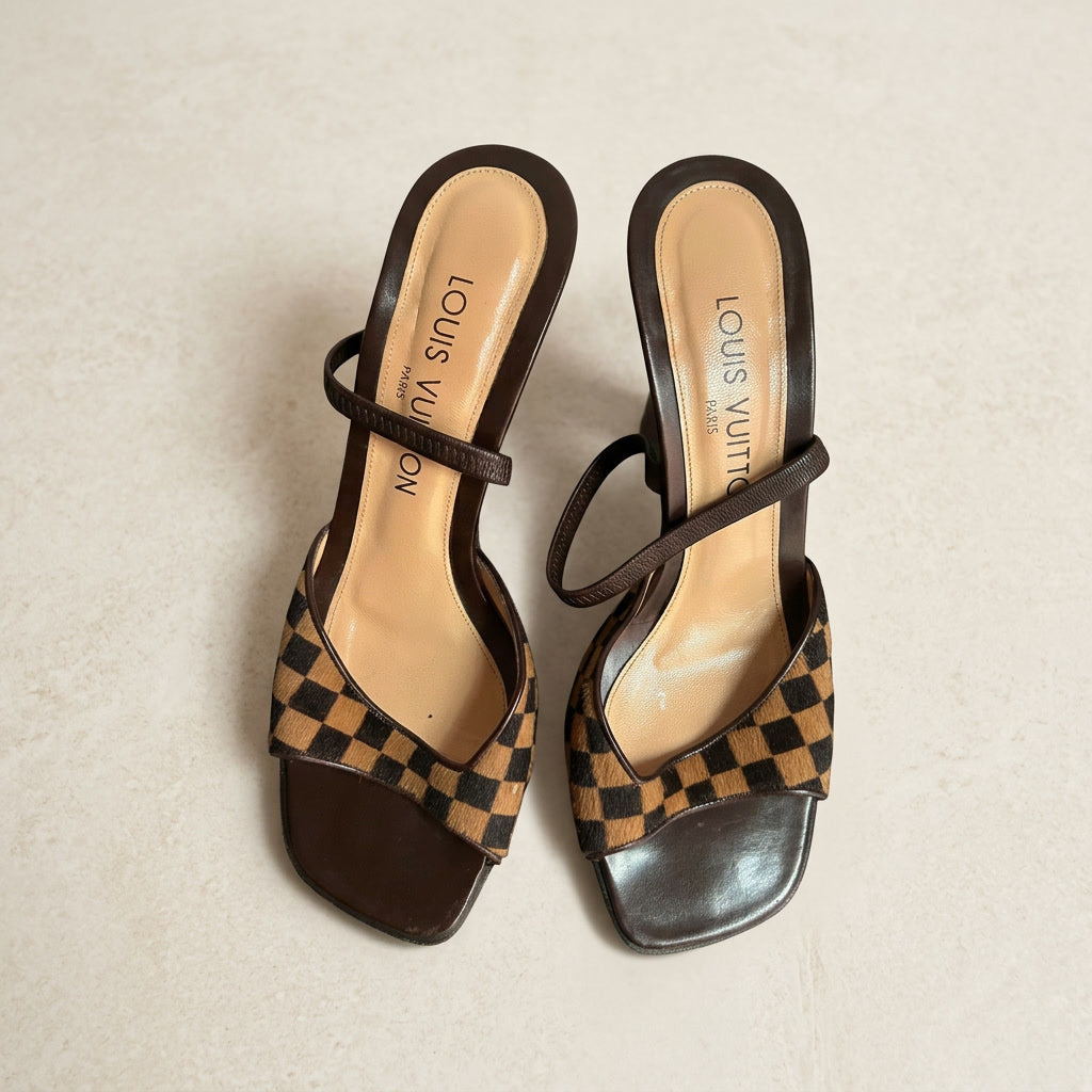 Rare Louis Vuitton Damier Pony Hair Mules Heels Size EU 37 | Authentic