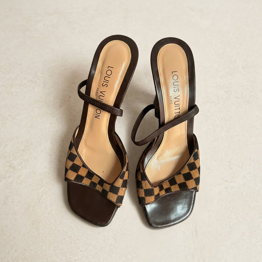 Rare Louis Vuitton Damier Pony Hair Mules Heels Size EU 37 | Authentic